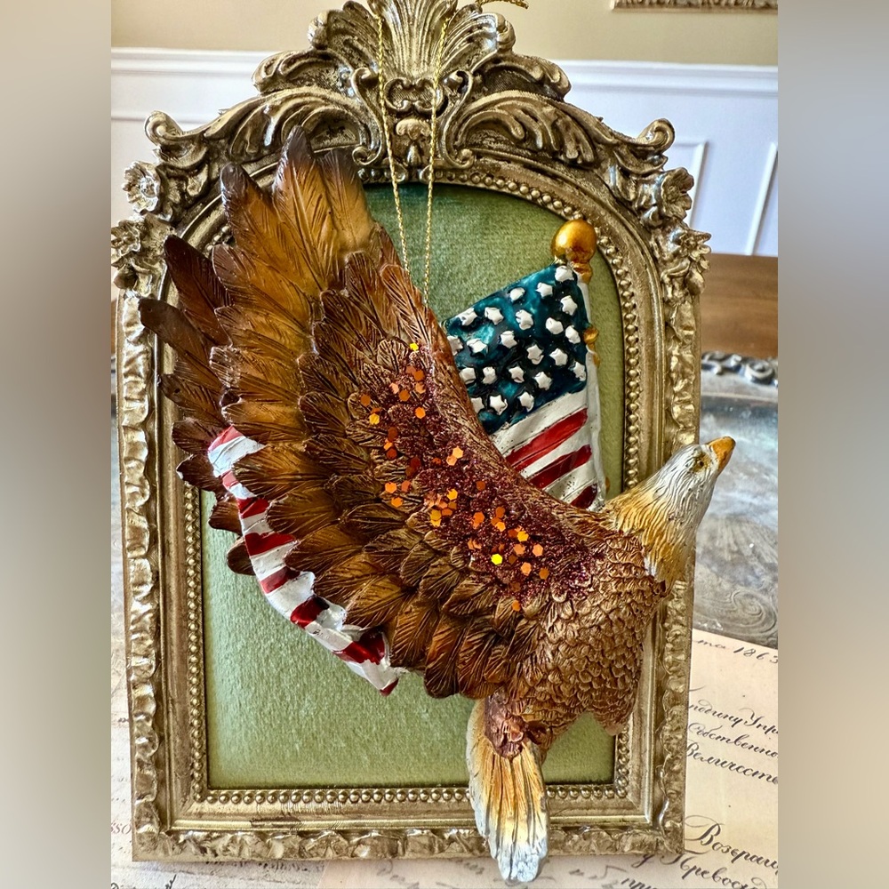 NEW! Kurt Adler American Eagle and Flag Ornament